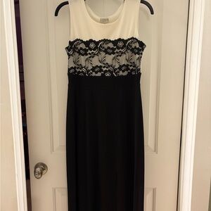 Connected Apparel Black and White Lace Maxi Dress